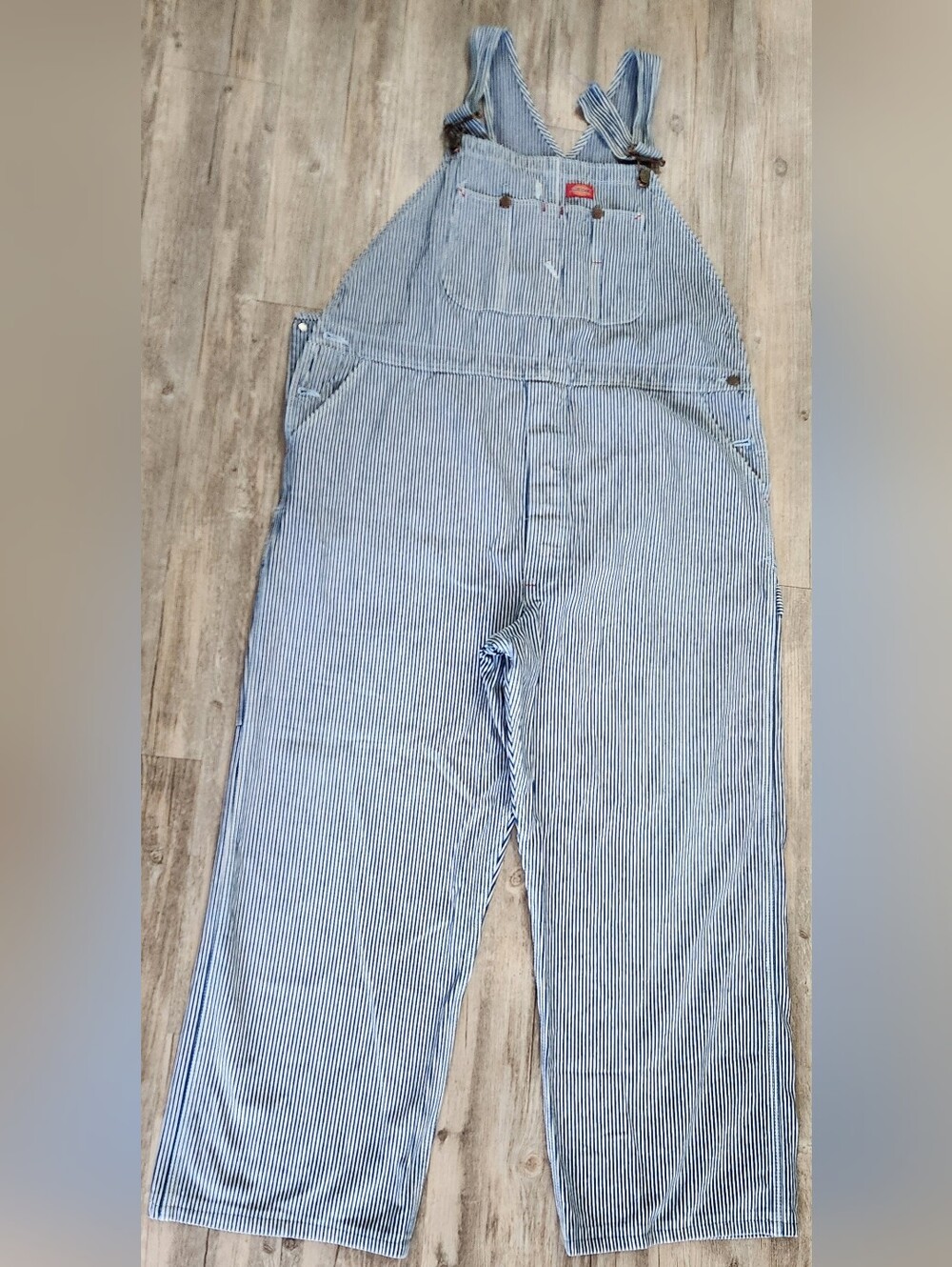 Dickies Overalls Mens 48x32 (Fit 46x29) Hickory Stripe Bib Railroad Blue Vintage